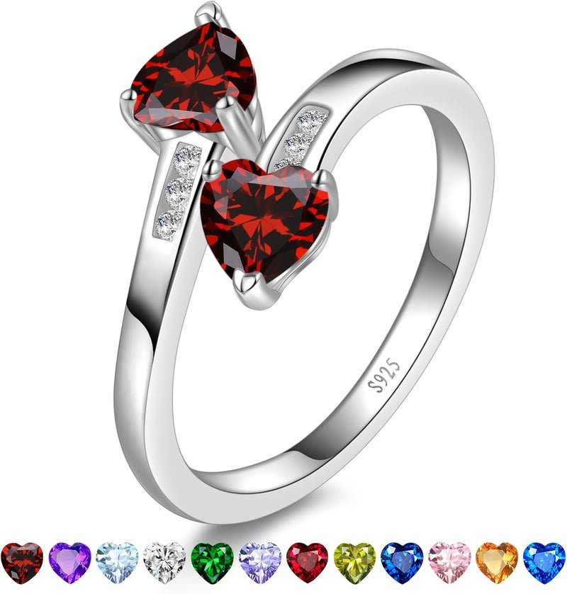 Yaresul 1CT Adjustable Women Heart Ring 925 Sterling Silver Birthstone Rings for Women Promise Ring for her Simulated Gemstone Statement Stackable Band Width 2mm Open Size 5~9 - Image 1